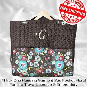 Thirty-One Hanging Garment Bag Pocket Floral Fanfare Travel Luggage G Embroidery